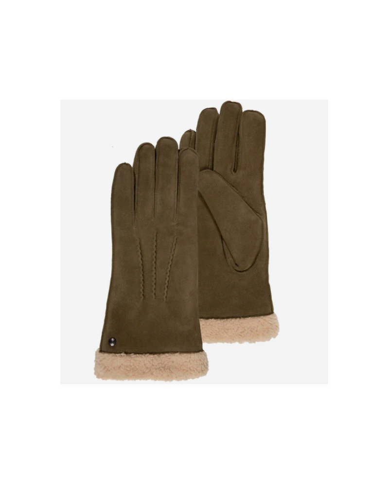 Gants en cuir de chèvre velours coloris Olive - Isotoner Gants en cuir de chèvre velours coloris Olive - Isotoner