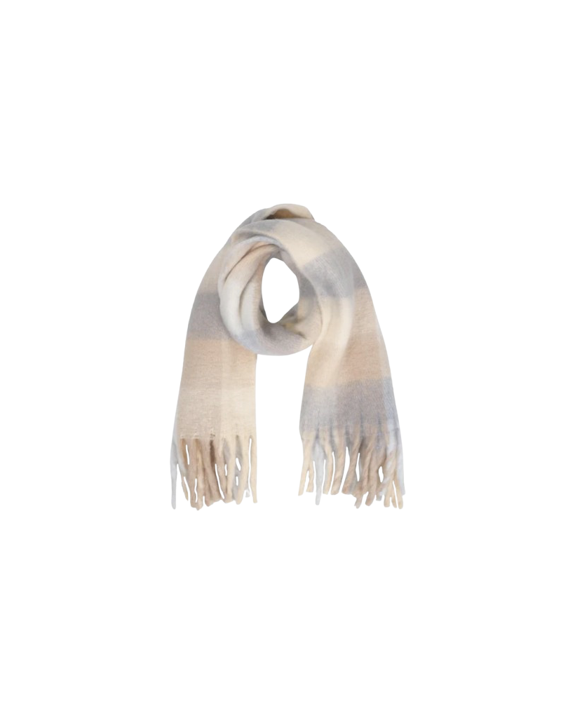 Écharpe plaid gris beige femme en polyester doux – Chapo & Co Écharpe plaid gris beige femme en polyester doux – Chapo & Co