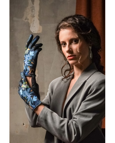 Gants tactiles en laine made in France modèle Cosmos bleu - FST Brokante
