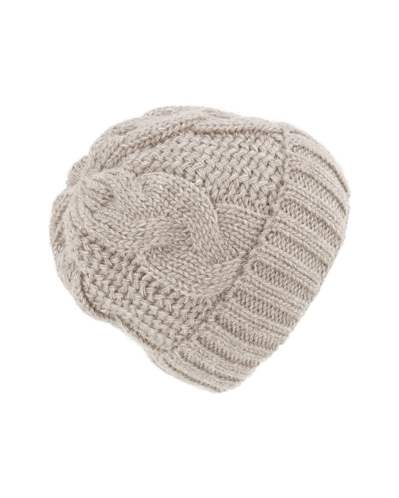 Bonnet torsadé en laine mélangée beige – Chaleur et style d’hiver