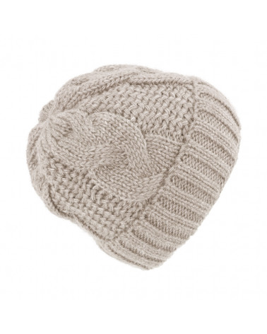 Bonnet torsadé en laine mélangée beige – Chaleur et style d’hiver