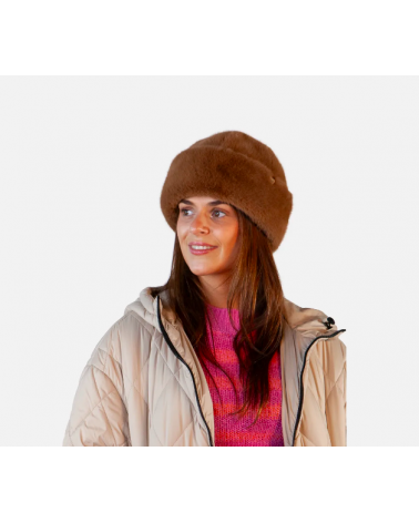 Toque en fourrure synthétique réglable modèle Cherrybush coloris brun - Chapo & co