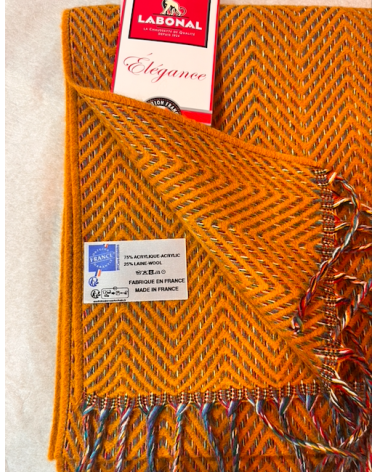 Écharpe Labonal chevrons moutarde – Fabrication française laine et acrylique