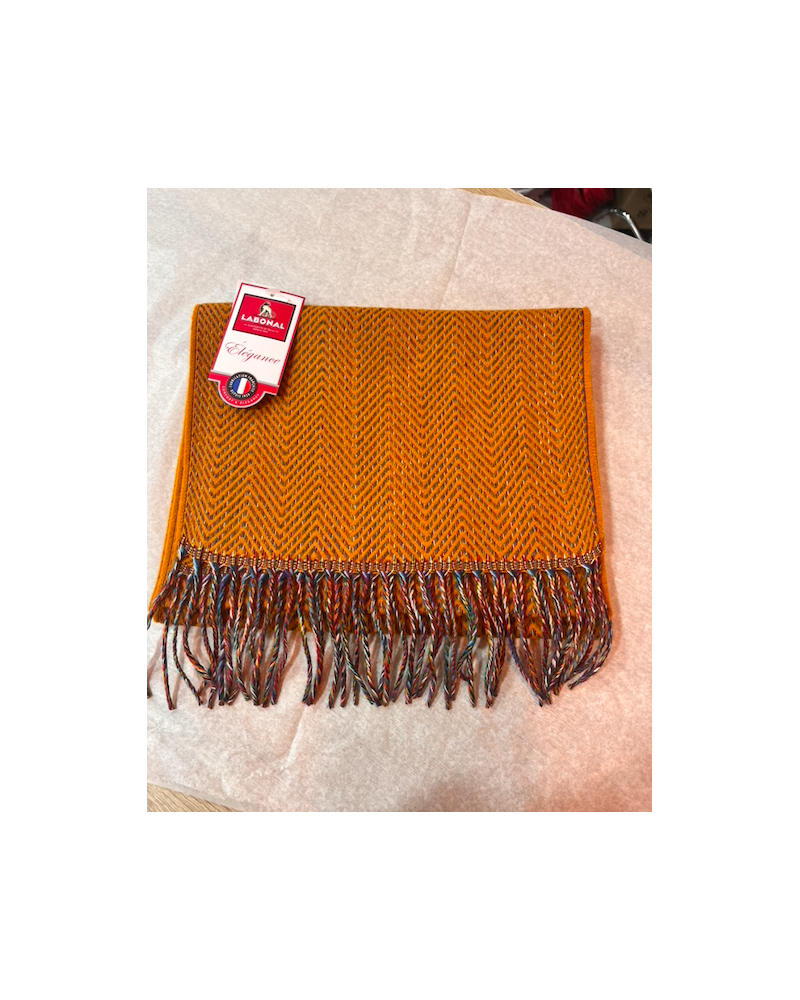Écharpe Labonal chevrons moutarde – Fabrication française laine et acrylique