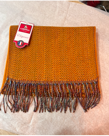 Écharpe Labonal chevrons moutarde – Fabrication française laine et acrylique