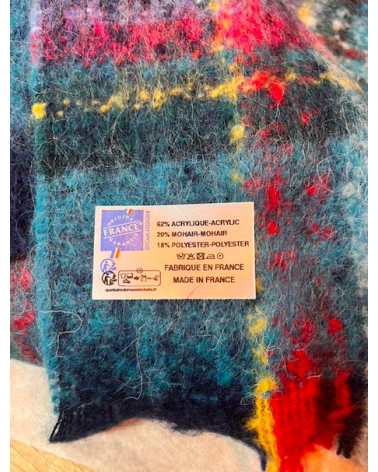 Écharpe large Labonal turquoise et rose – Mohair et acrylique Made in France