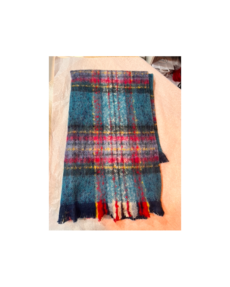 Écharpe large Labonal turquoise et rose – Mohair et acrylique Made in France