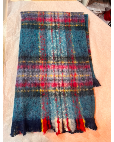 Écharpe large Labonal turquoise et rose – Mohair et acrylique Made in France