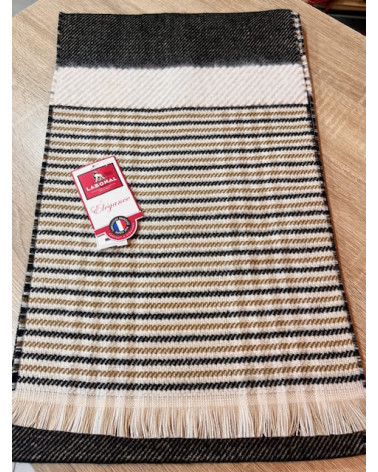 Écharpe Labonal rayée beige, noir et écru – Élégance Made in France