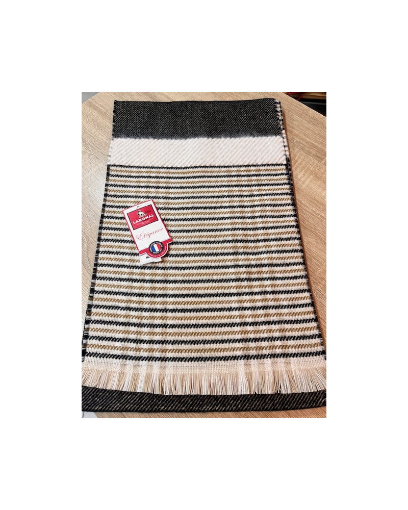 Écharpe Labonal rayée beige, noir et écru – Élégance Made in France