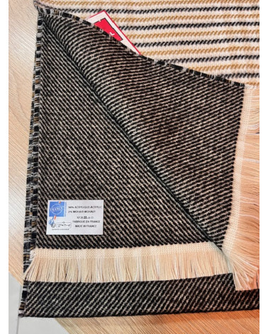 Écharpe Labonal rayée beige, noir et écru – Élégance Made in France