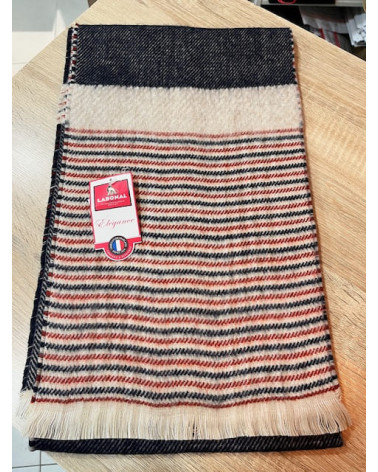 Écharpe Labonal rayée beige, marine et rouge – Élégance Made in France