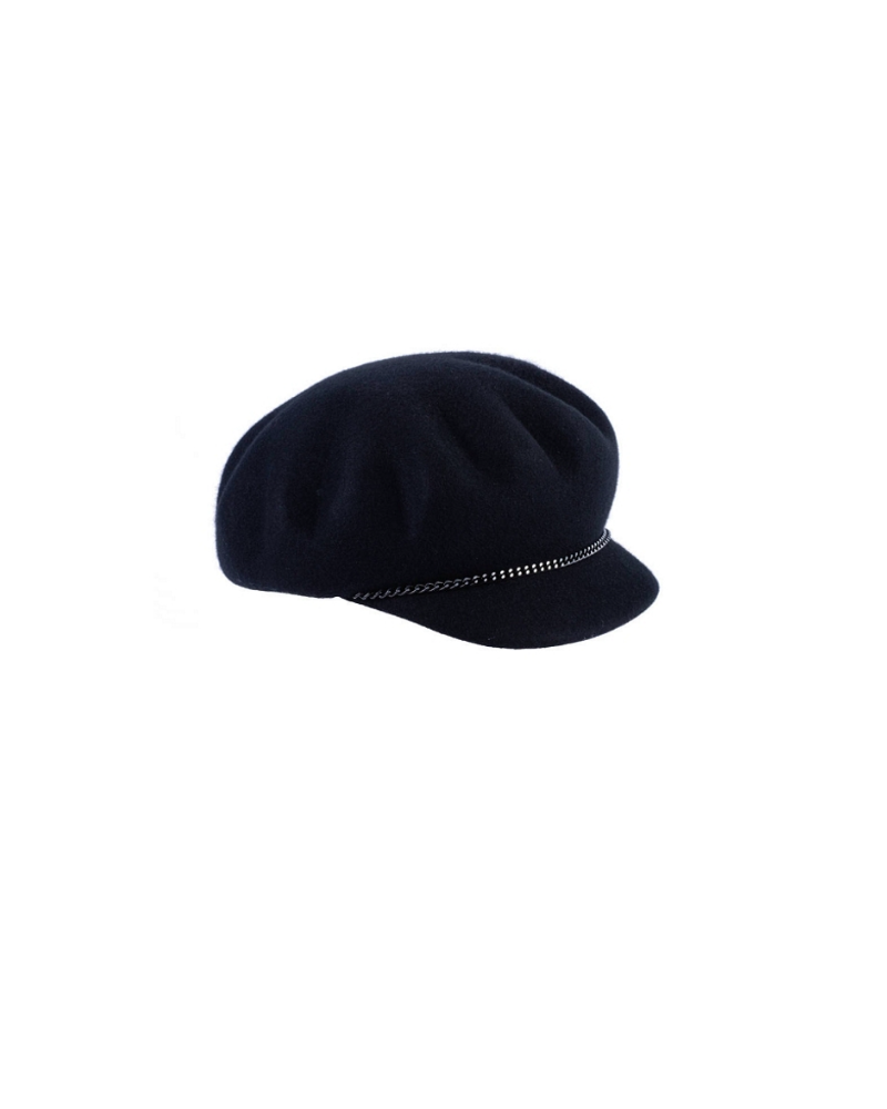 Casquette femme en feutre coloris noir chainette décorative – Chapo & Co