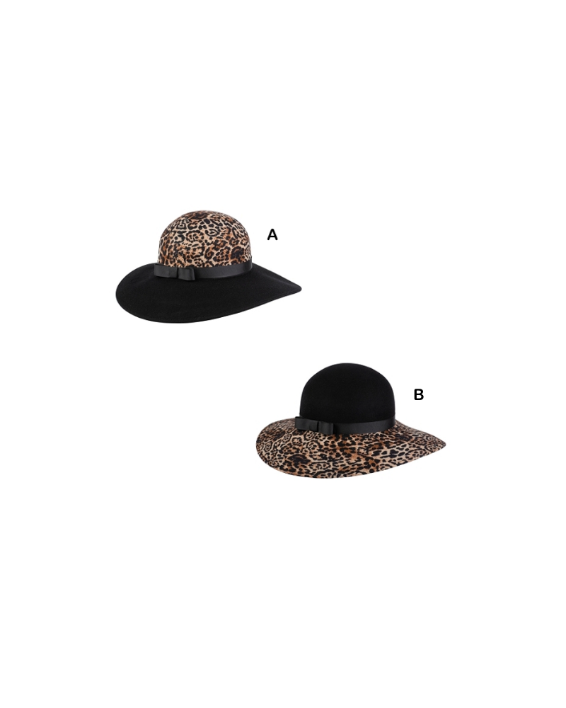 Chapeau forme capeline en feutre de laine coloris noir et Léopard - Chapo & co