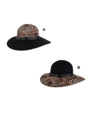 Chapeau forme capeline en feutre de laine coloris noir et Léopard - Chapo & co