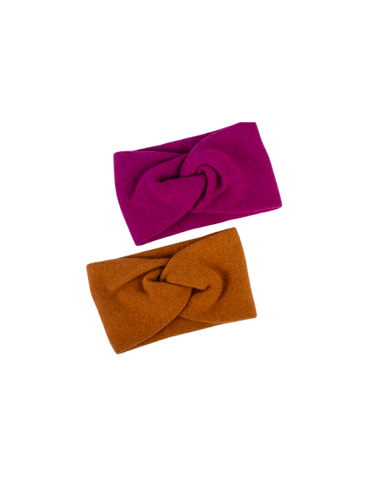 Bandeau large pour l'hiver en tricot coloris framboise fabrication italienne