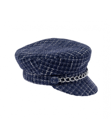 Casquette Gavroche Marine en Tweed Made in France– Chic avec chaîne argentée