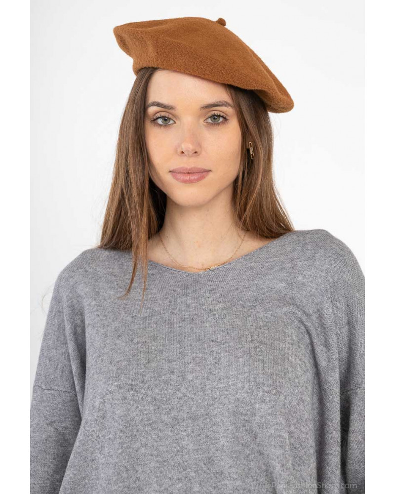 Béret femme type Basque en laine coloris camel - Chapo & Co