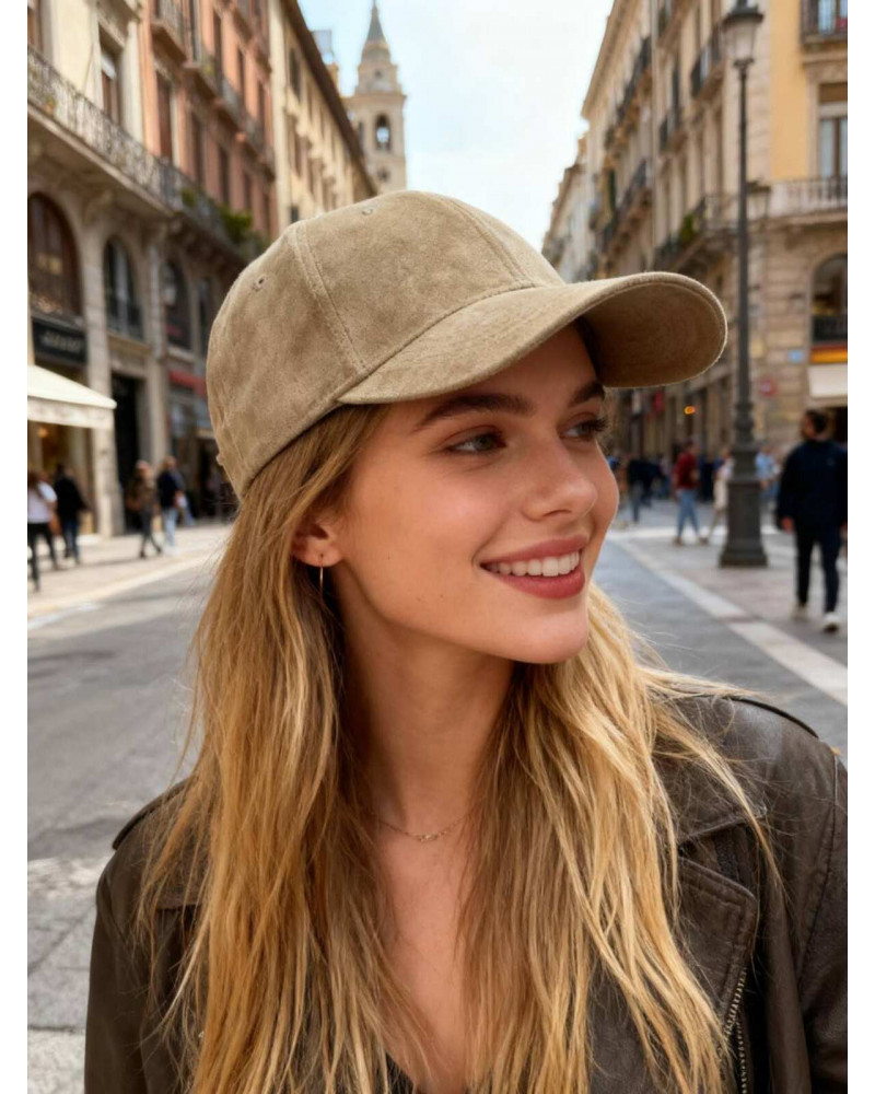 Casquette de baseball femme suédé coloris beige - Chapo & Co