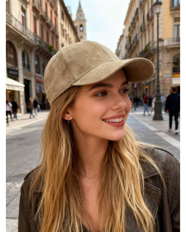 Casquette de baseball femme suédé coloris beige - Chapo & Co