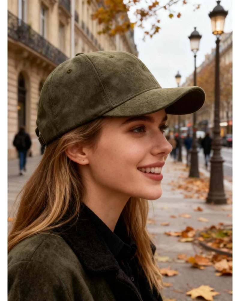 Casquette de baseball femme suédé coloris kaki - Chapo & Co