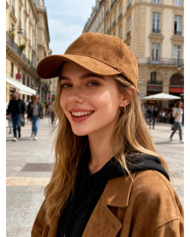 Casquette de baseball femme suédé coloris camel - Chapo & Co
