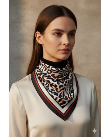 Petit carré 70x70 toucher soie noir imprimé Léopard - Chapo & Co