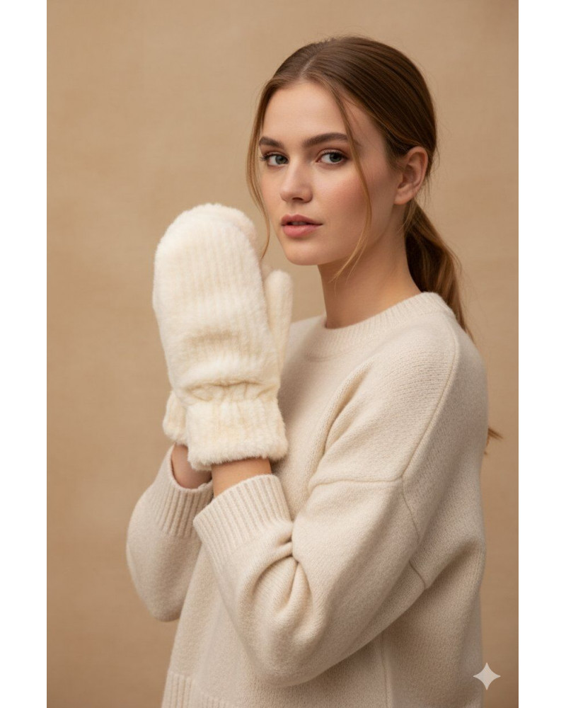 Moufles en fourrure ultra douce et chaude écru - Chapo & Co