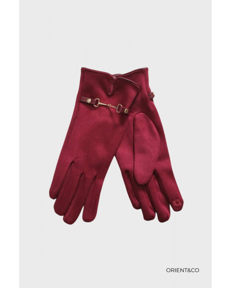 Gants Femme Bordeaux – Polyester & Coton – Élégance Moderne avec Décor Poignet