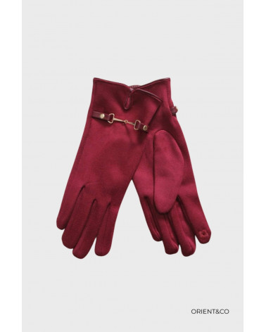 Gants Femme Bordeaux – Polyester & Coton – Élégance Moderne avec Décor Poignet