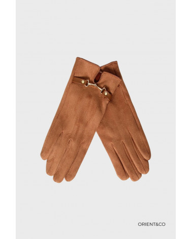 Gants Femme caramel – Polyester & Coton – Élégance Moderne avec Décor Poignet