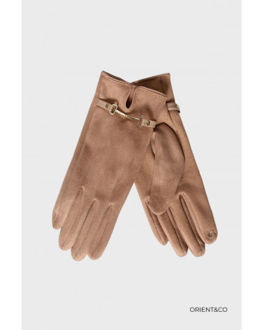 Gants Femme taupe – Polyester & Coton – Élégance Moderne avec Décor Poignet