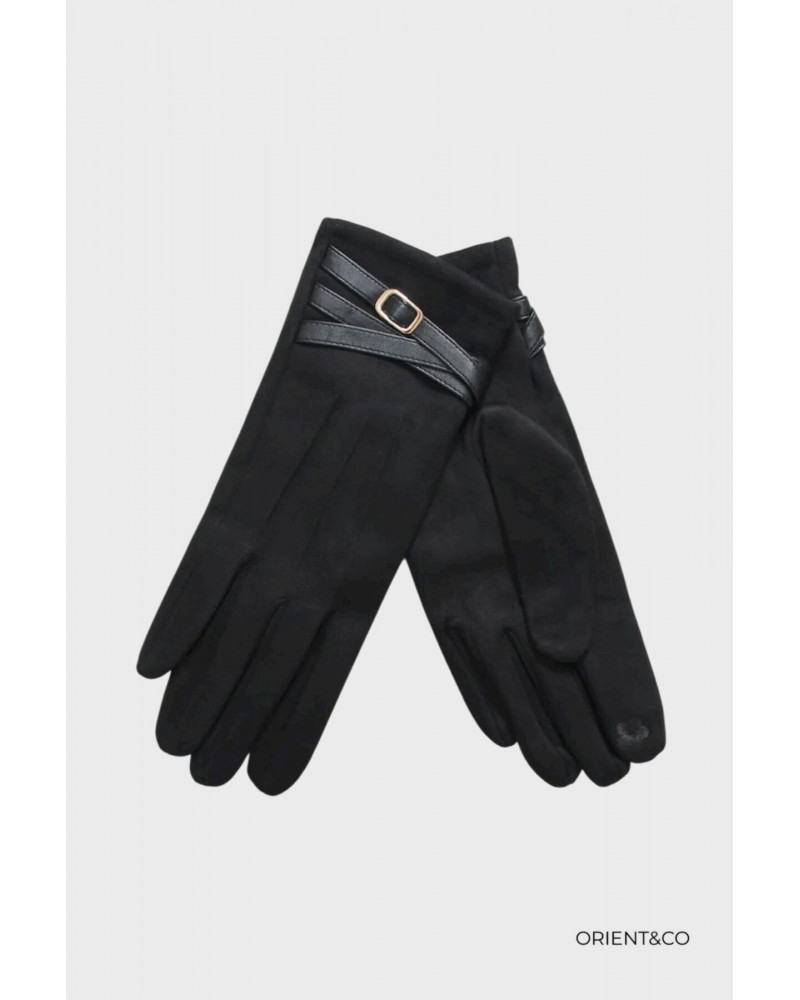 Gants Femme coloris noir avec détail liseret cuir – Élégance Moderne avec Décor Poignet