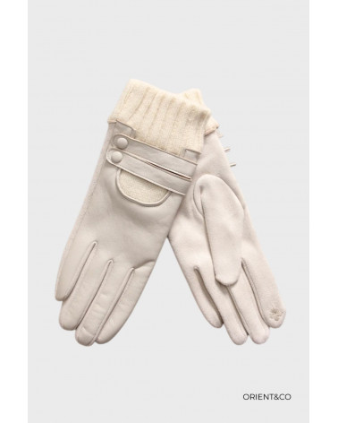 Gants femme chic écru – Effet cuir & maille douce – Poignet boutonné