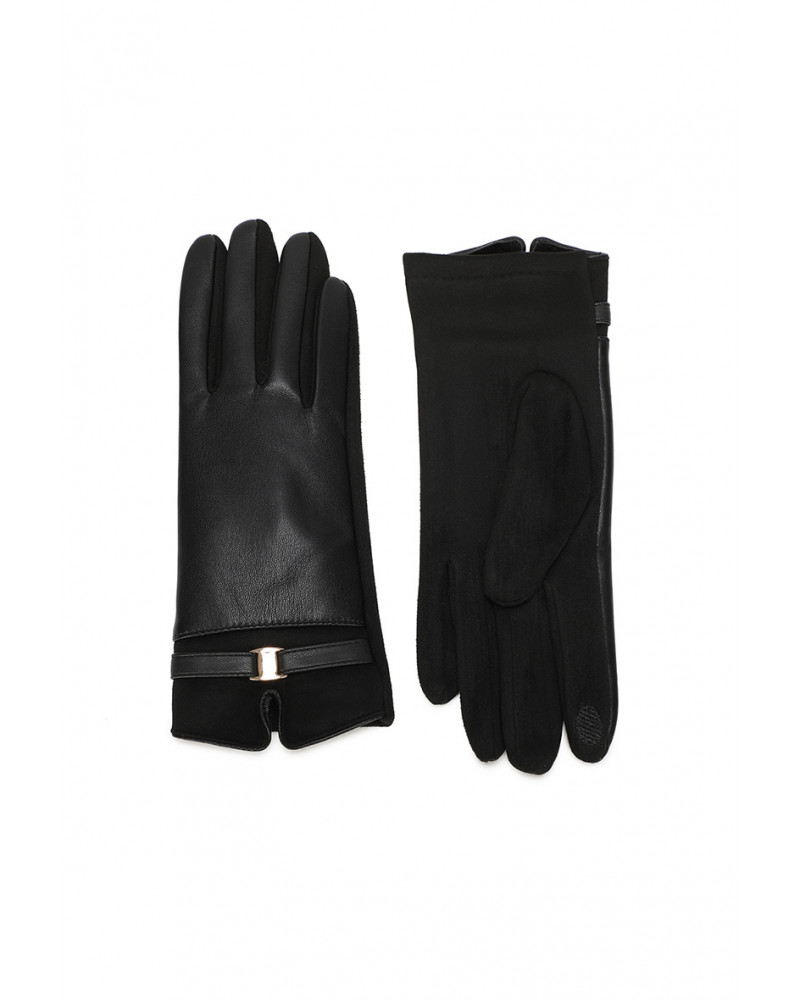 Gants femme chic effet cuir & maille douce coloris noir - Chapo & Co
