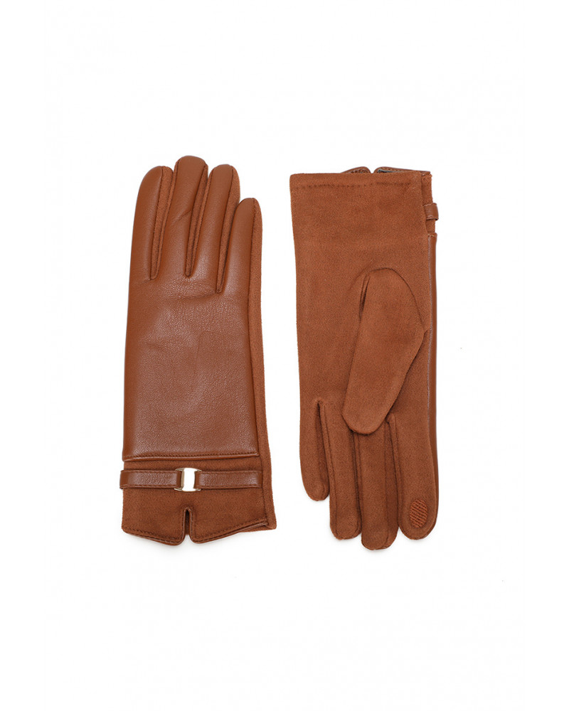 Gants femme chic effet cuir & maille douce coloris cognac - Chapo & Co