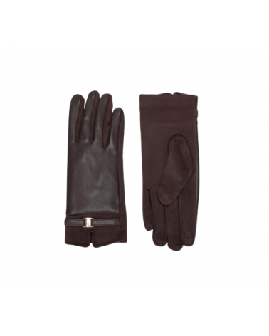 Gants femme chic effet cuir & maille douce coloris Brun marron