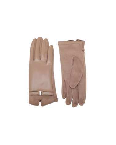Gants femme chic effet cuir & maille douce coloris Beige