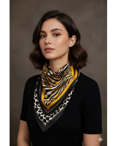 Carré 70x70 toucher soie imprimé fantaisie léopard noir - Chapo & Co