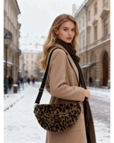 Sac banane femme en fourrure Léopard avec bandoulière