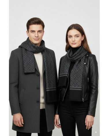 Echarpe homme en laine impression géométrique coloris noir - Chapo & Co