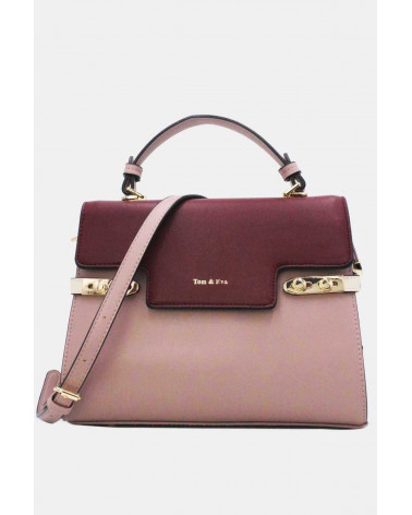 Sac à main chic bicolore à bandoulière coloris rose et bordeaux