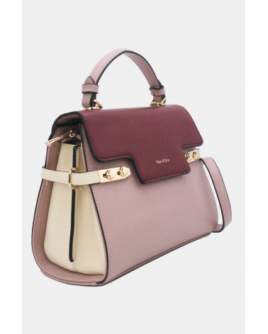 Sac à main chic bicolore à bandoulière coloris rose et bordeaux