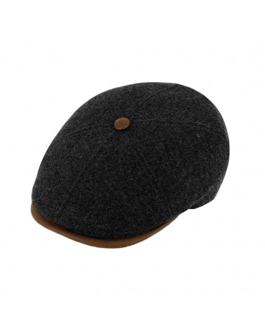 Casquette 6 côtes en laine vierge bord similicuir coloris anthracite - Chapo & co