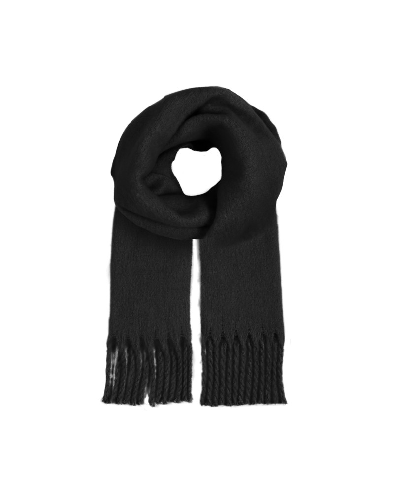 Grande écharpe chaude à franges coloris uni noir - Chapo & Co