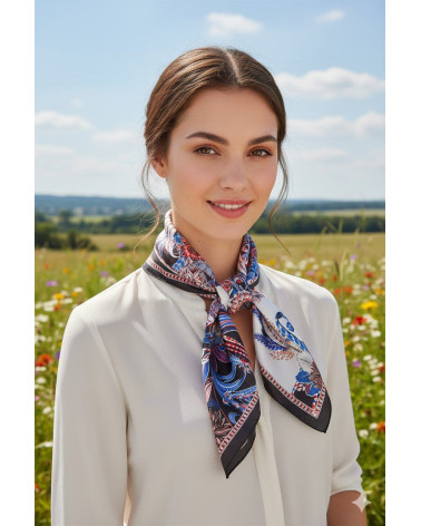 Foulard carré 70x70 en soie imprimé fantaisie noir - Chapo & Co