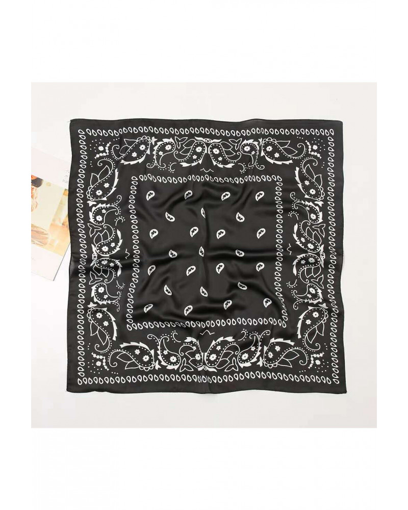 Foulard carré 70x70 en soie imprimé Bandana noir - Chapo & Co