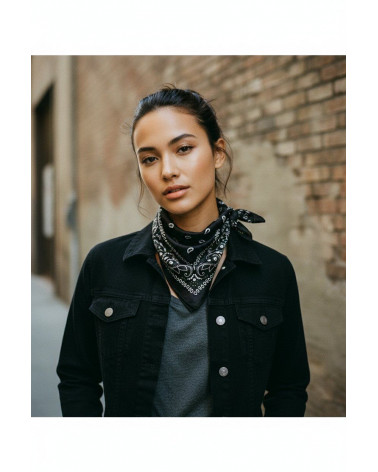 Foulard carré 70x70 en soie imprimé Bandana noir - Chapo & Co