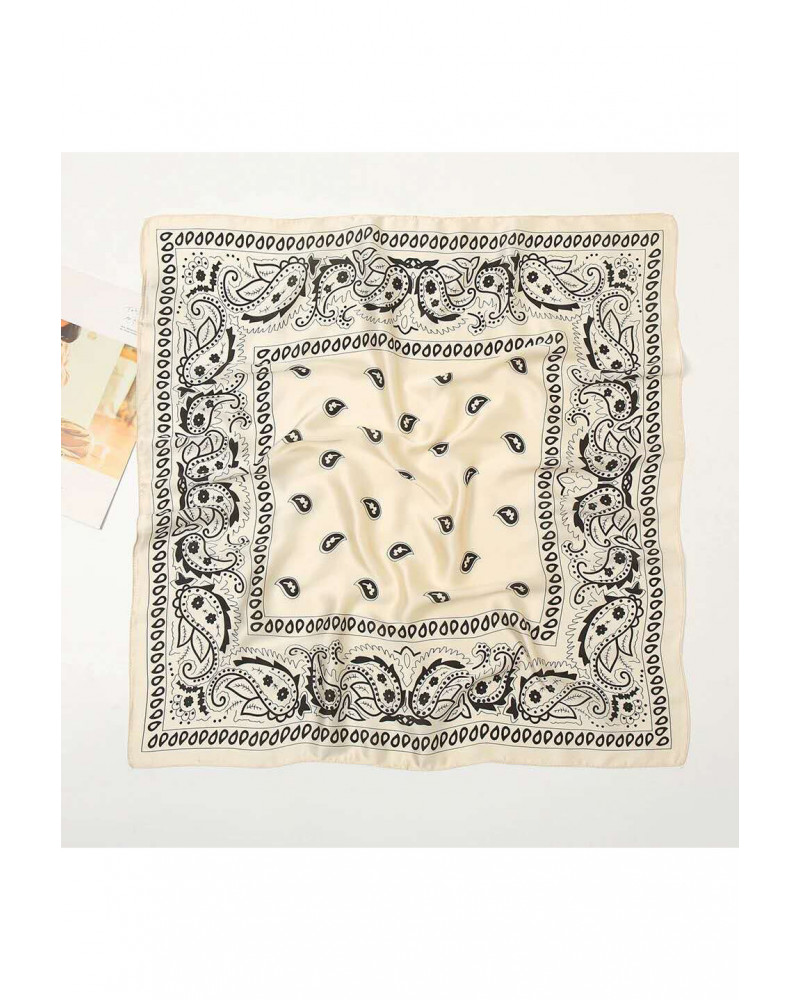 Foulard carré 70x70 en soie imprimé Bandana écru - Chapo & Co