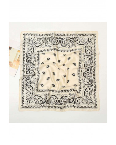 Foulard carré 70x70 en soie imprimé Bandana écru - Chapo & Co